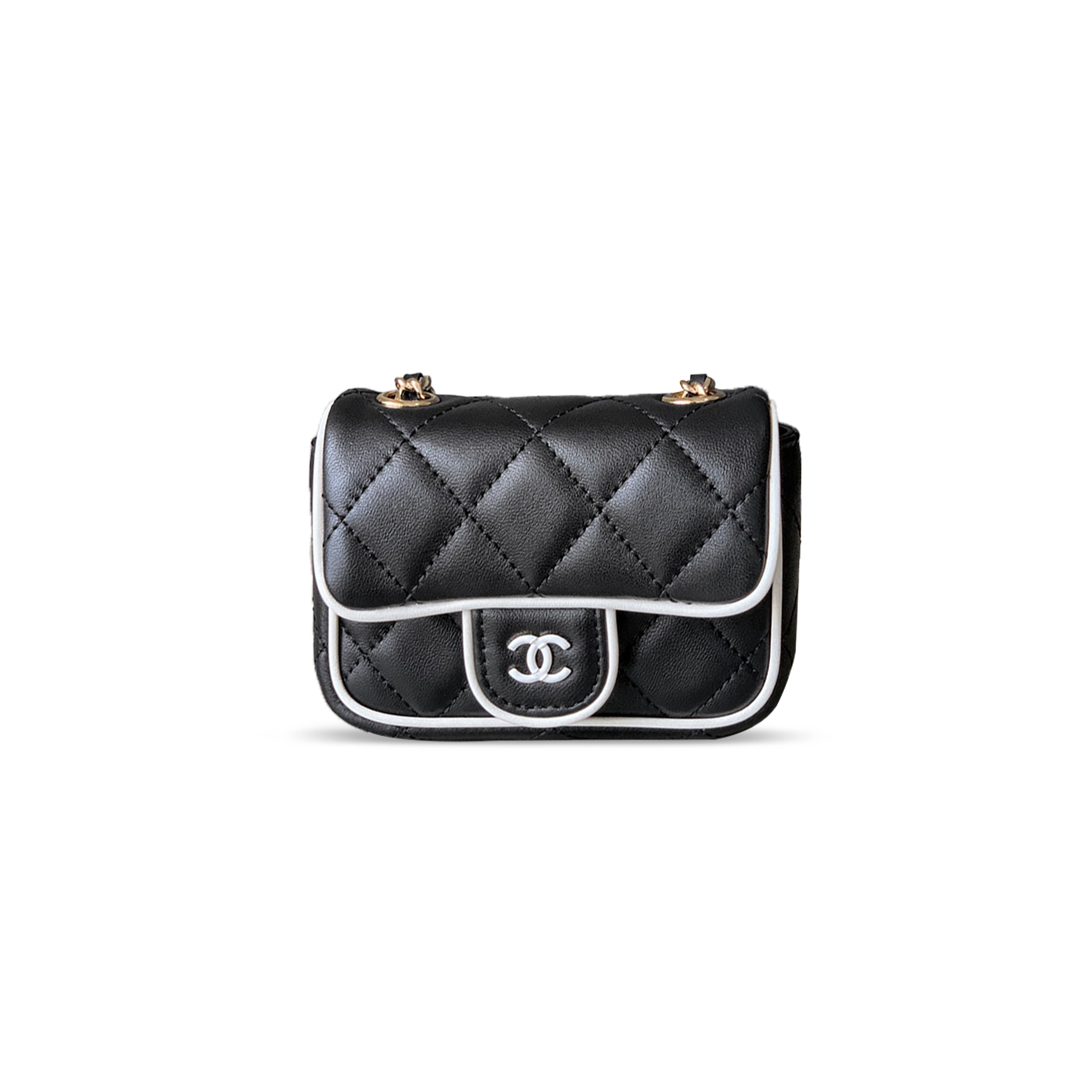 Ch*el mini flap bag, lambskin, black & white ap4512 (11.5*8.5*4cm)